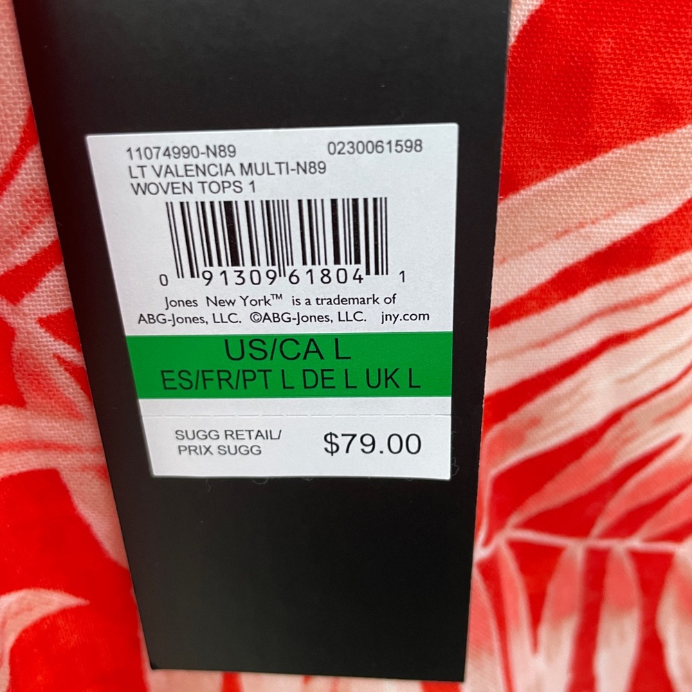 Jones New York Orange  and White Leaf Print Blouse - Picture 3 of 10